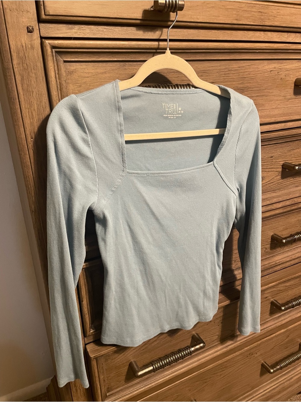 Time and Tru Pastel Blue Square Neck Long Sleeve Top